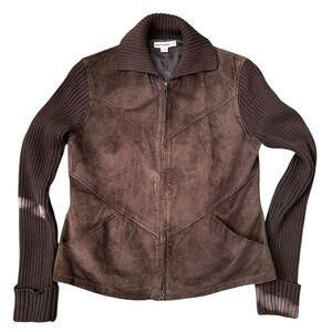 A347 Vintage New Frontier Suede zipper sweater Jacket sz S Brown